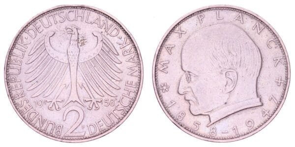 GERMANY 2 mark 1958F / Max Planck / VF