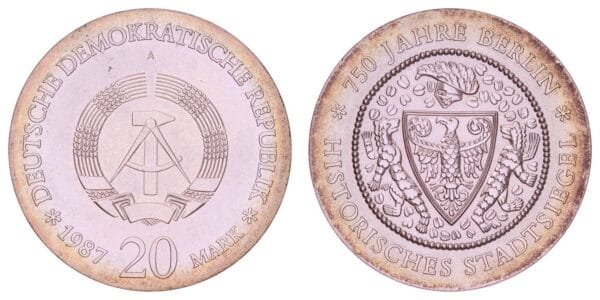 GERMANY 20 mark 1987 / East (GDR / 750th Anniversary of Berlin / Proof