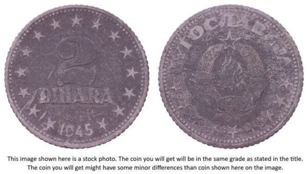 YUGOSLAVIA 2 dinara 1945 VF-