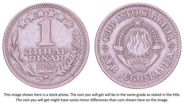 YUGOSLAVIA 1 dinar 1968 VF