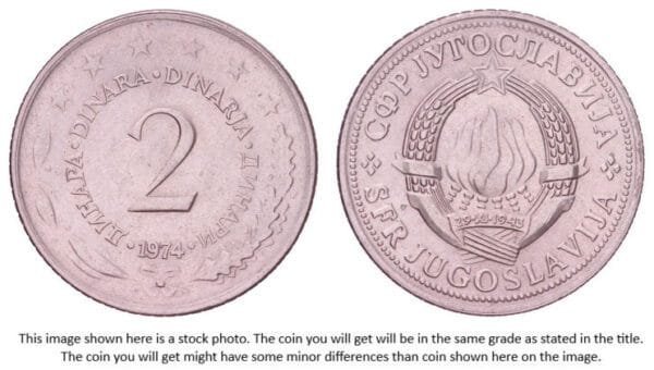 YUGOSLAVIA 2 dinara 1974 UNC
