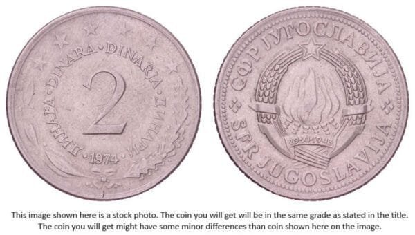 YUGOSLAVIA 2 dinara 1974 VF+