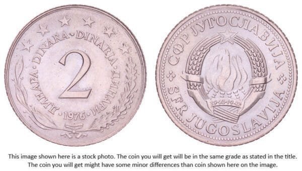 YUGOSLAVIA 2 dinara 1976 UNC