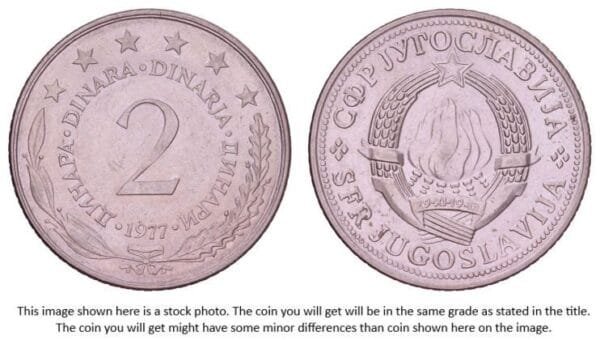 YUGOSLAVIA 2 dinara 1977 XF+