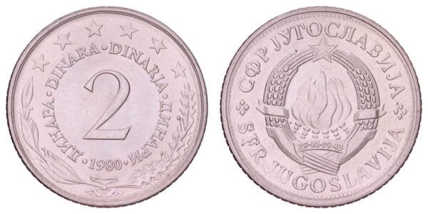 YUGOSLAVIA 2 dinara 1980 UNC