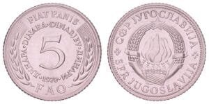 YUGOSLAVIA 5 dinara 1970 / FAO / UNC