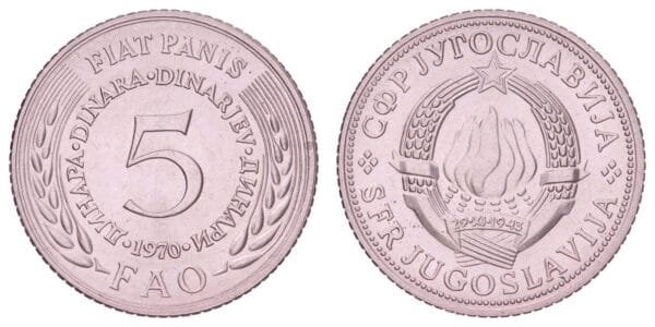 YUGOSLAVIA 5 dinara 1970 / FAO / UNC