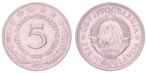 YUGOSLAVIA 5 dinara 1974 VF+