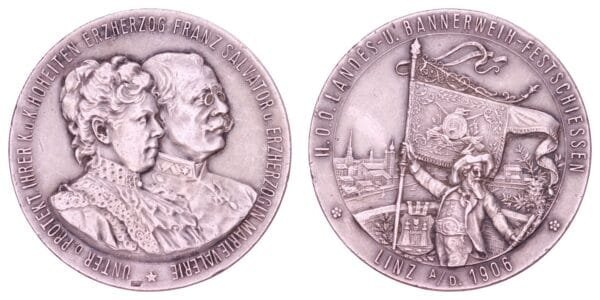 AUSTRIA 1906 Linz Shooting Festival / 20 g / 35mm / Silver medal / VF