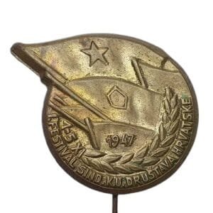 YUGOSLAVIA 1947 Festival of Croatian Unions' Cultural Societies vintage lapel pin