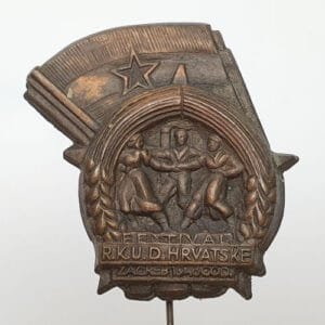 YUGOSLAVIA 1948 Zagreb Festival of Croatian Cultural Societies vintage lapel pin