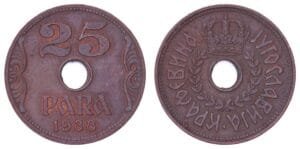 YUGOSLAVIA 25 para 1938 VF+
