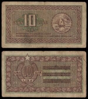YUGOSLAVIA 10 lira 1945 / Economy Bank for Istra, Rijeka and Slovenian Littoral Region / VF