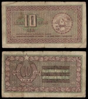 YUGOSLAVIA 10 lira 1945 / Economy Bank for Istra, Rijeka and Slovenian Littoral Region / VF-