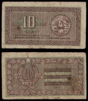 YUGOSLAVIA 10 lira 1945 / Economy Bank for Istra, Rijeka and Slovenian Littoral Region / VF-