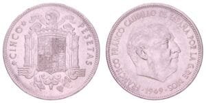 SPAIN 5 pesetas 1949(50) / Francisco Franco / XF-