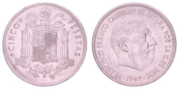 SPAIN 5 pesetas 1949(50) / Francisco Franco / XF-