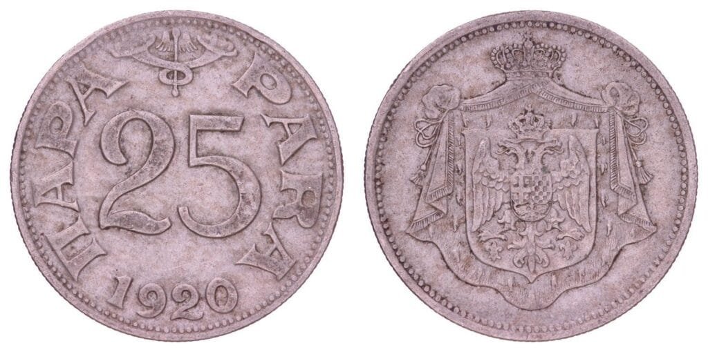 JUGOSLAVIJA 25 para 1920. / Tanka gornja linija u 5 / VF