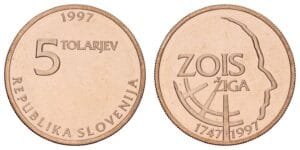 SLOVENIA 5 tolarjev 1997 / 250th Anniversary of the Birth of Žiga Zois / UNC