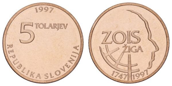 SLOVENIA 5 tolarjev 1997 / 250th Anniversary of the Birth of Žiga Zois / UNC