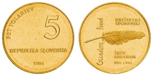 SLOVENIA 5 tolarjev 1994 / Bishop Abraham and Freising Manuscripts / UNC