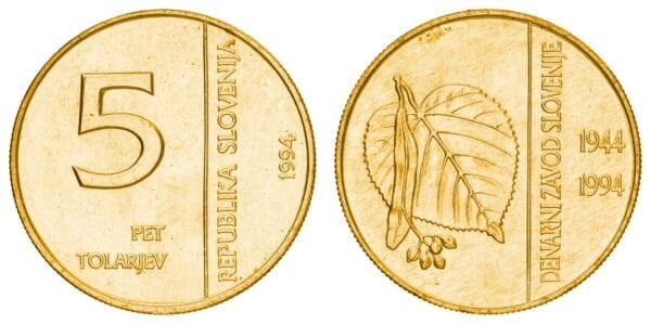 SLOVENIA 5 tolarjev 1994 / 50th Anniversary of Monetary Institute of Slovenia / UNC