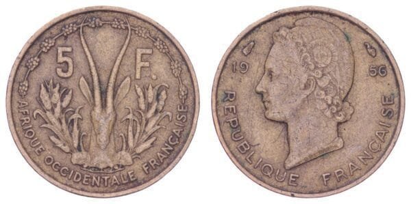 FRENCH WEST AFRICA 5 francs 1956 VF