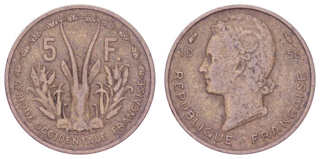 FRANCUSKA ZAPADNA AFRIKA 5 franaka 1956 VF
