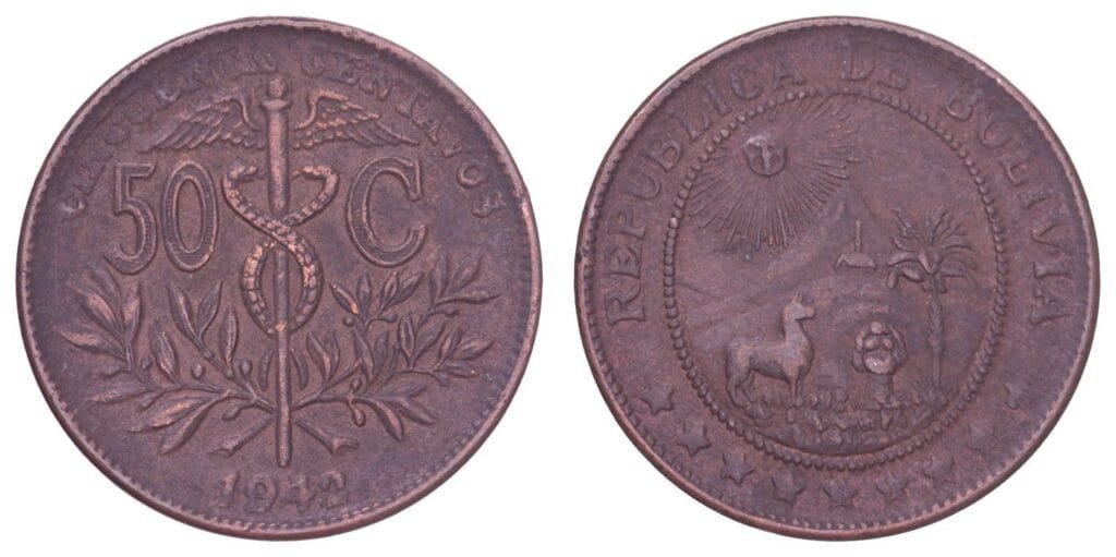 BOLIVIJA 50 centavosa 1942 VF