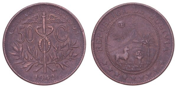 BOLIVIA 50 centavos 1942 VF