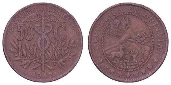 BOLIVIA 50 centavos 1942 VF