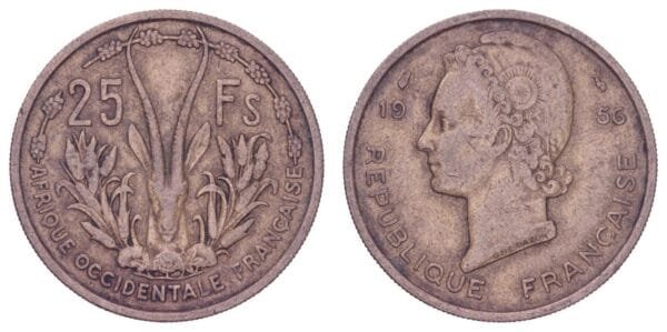 FRENCH WEST AFRICA 25 francs 1956 VF