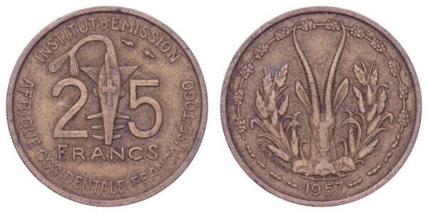 FRENCH WEST AFRICA 25 francs 1957 VF