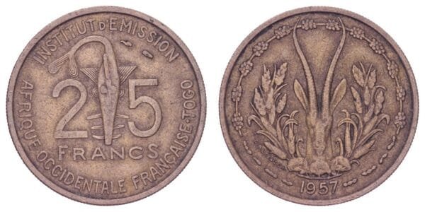 FRENCH WEST AFRICA 25 francs 1957 VF