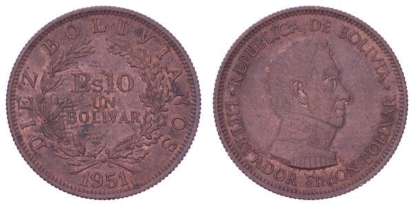 BOLIVIA 1 bolivar 1951 VF+