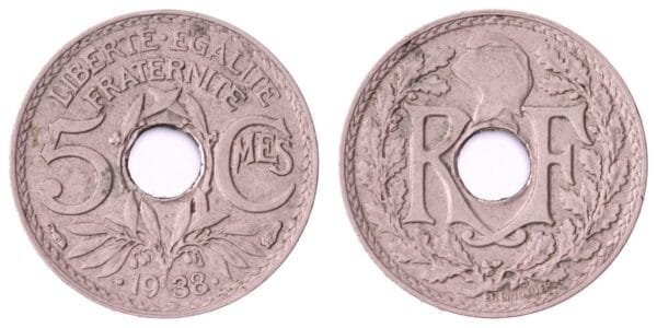 FRANCE 5 centimes 1938 VF