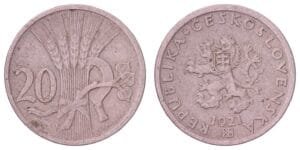 CZECHOSLOVAKIA 20 haleru 1921 VF