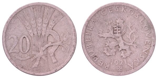 CZECHOSLOVAKIA 20 haleru 1921 VF