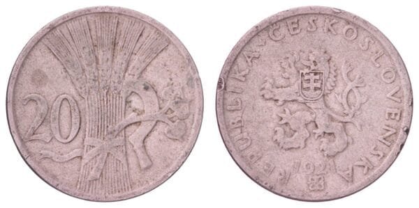 CZECHOSLOVAKIA 20 haleru 1921 VF