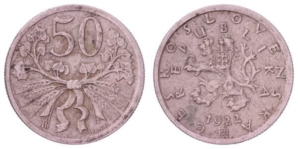 CZECHOSLOVAKIA 50 haleru 1922 VF