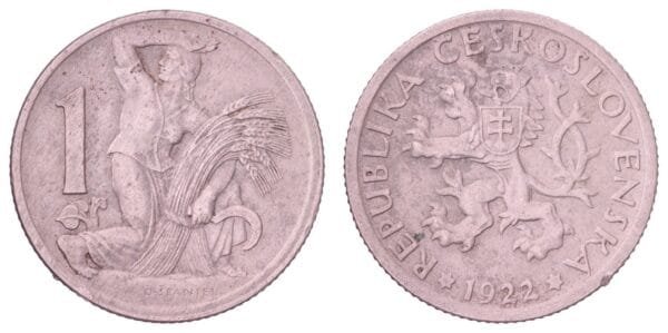 CZECHOSLOVAKIA 1 koruna 1922 VF