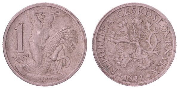 CZECHOSLOVAKIA 1 koruna 1922 VF