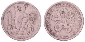 CZECHOSLOVAKIA 1 koruna 1924 VF