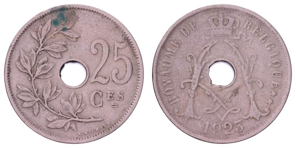 BELGIUM 25 centimes 1923 / French text / VF