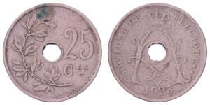 BELGIUM 25 centimes 1923 / French text / VF