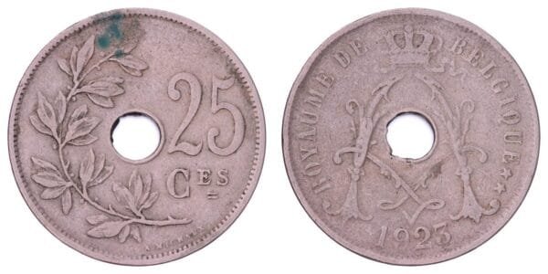 BELGIUM 25 centimes 1923 / French text / VF