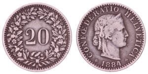 SWITZERLAND 20 rappen 1884 VF-