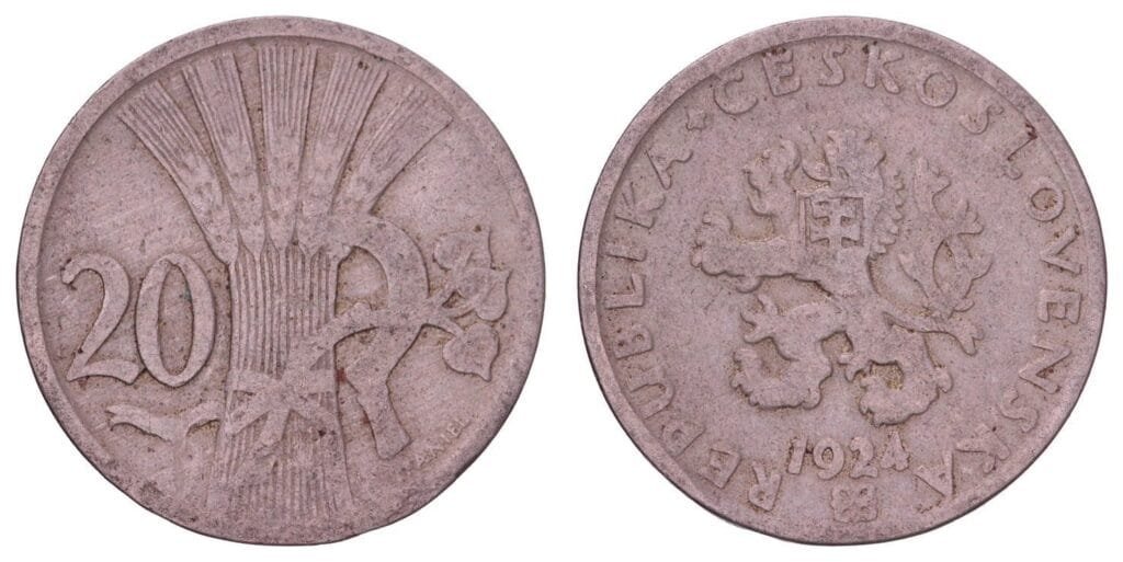 CZECHOSLOVAKIA 20 haleru 1924 VF-