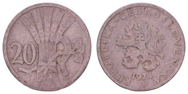 CZECHOSLOVAKIA 20 haleru 1924 VF-