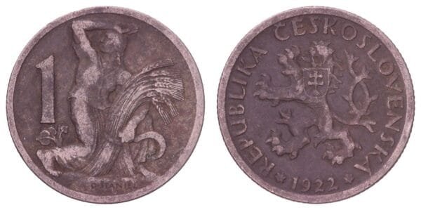 CZECHOSLOVAKIA 1 koruna 1922 VF